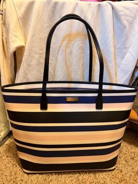 Kate Spade Striped Navy and Blush Tote Bag with matching wallet